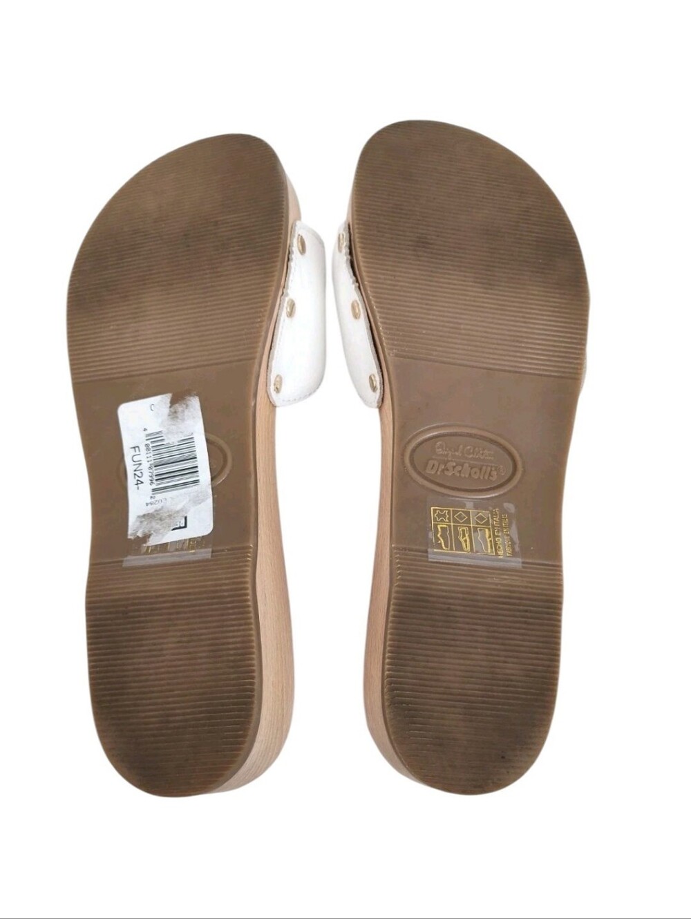 Dr. Scholl's Original Sandals Women's Size 8 Wooden Slides White Leather Upper - Picture 3 of 6